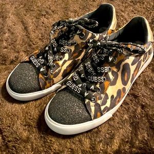 GUESS leopard print glitter womens tennis shoes Sz 7.5 black